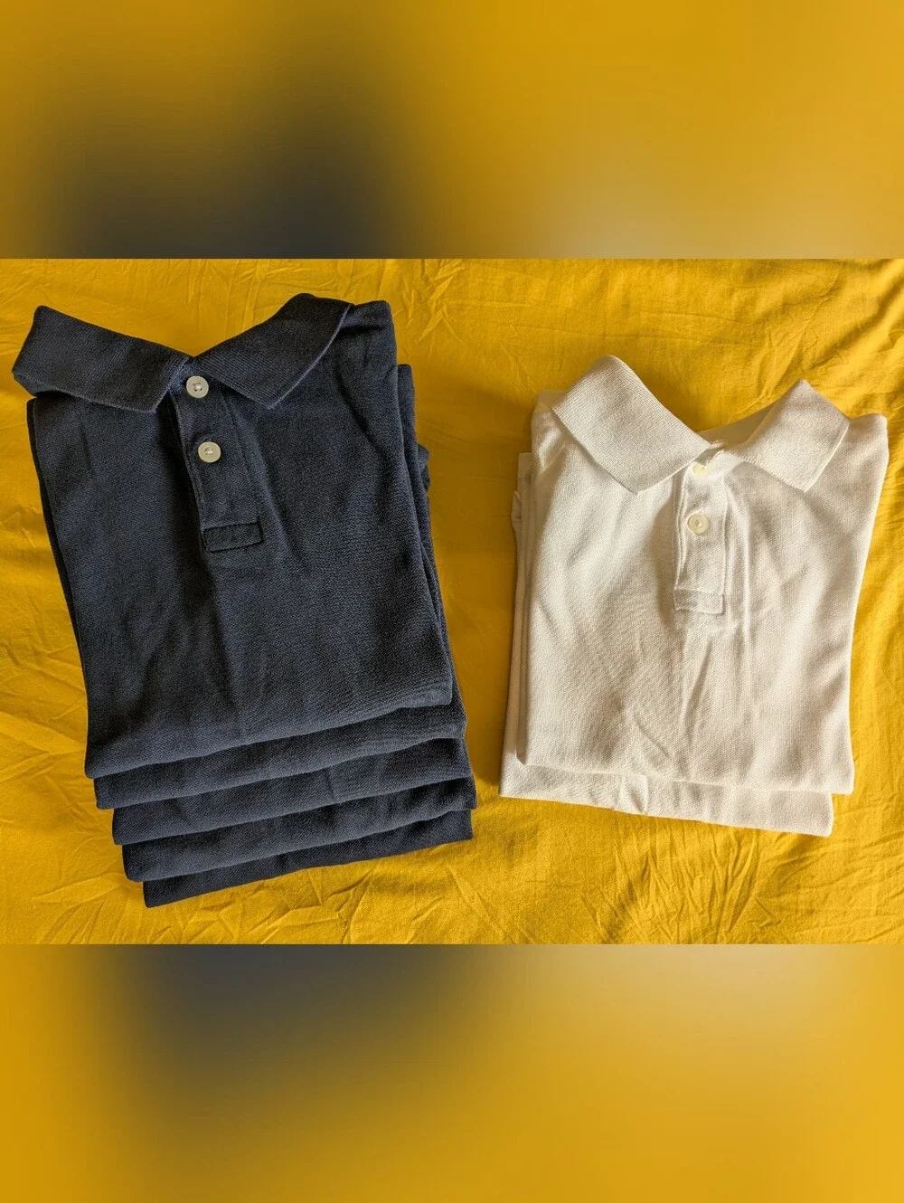 7️⃣ Children's Place Navy & White Long-Sleeve Pique Uniform Polos; Size: S 5 / 6